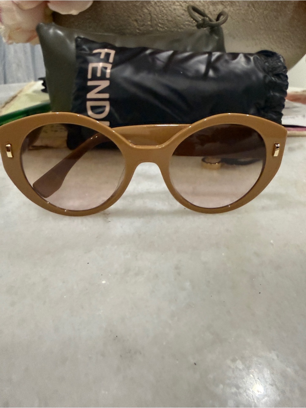 Fendi Women's Camel Brown Sunglasses with Gold Accents. Case/pouch included